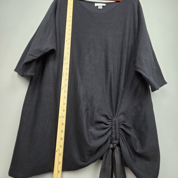 CJ BANKS 3/4 Sleeve Tunic Top Front Tie Black Women Plus Sixe 3X Stretchy Modest - Picture 9 of 10